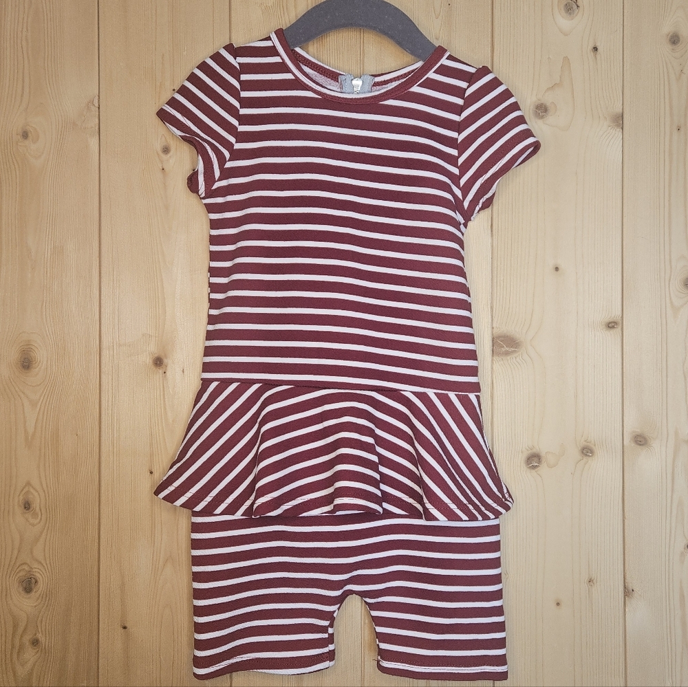 Size 3/4 DotDot Smile Red & White Steiped Romper